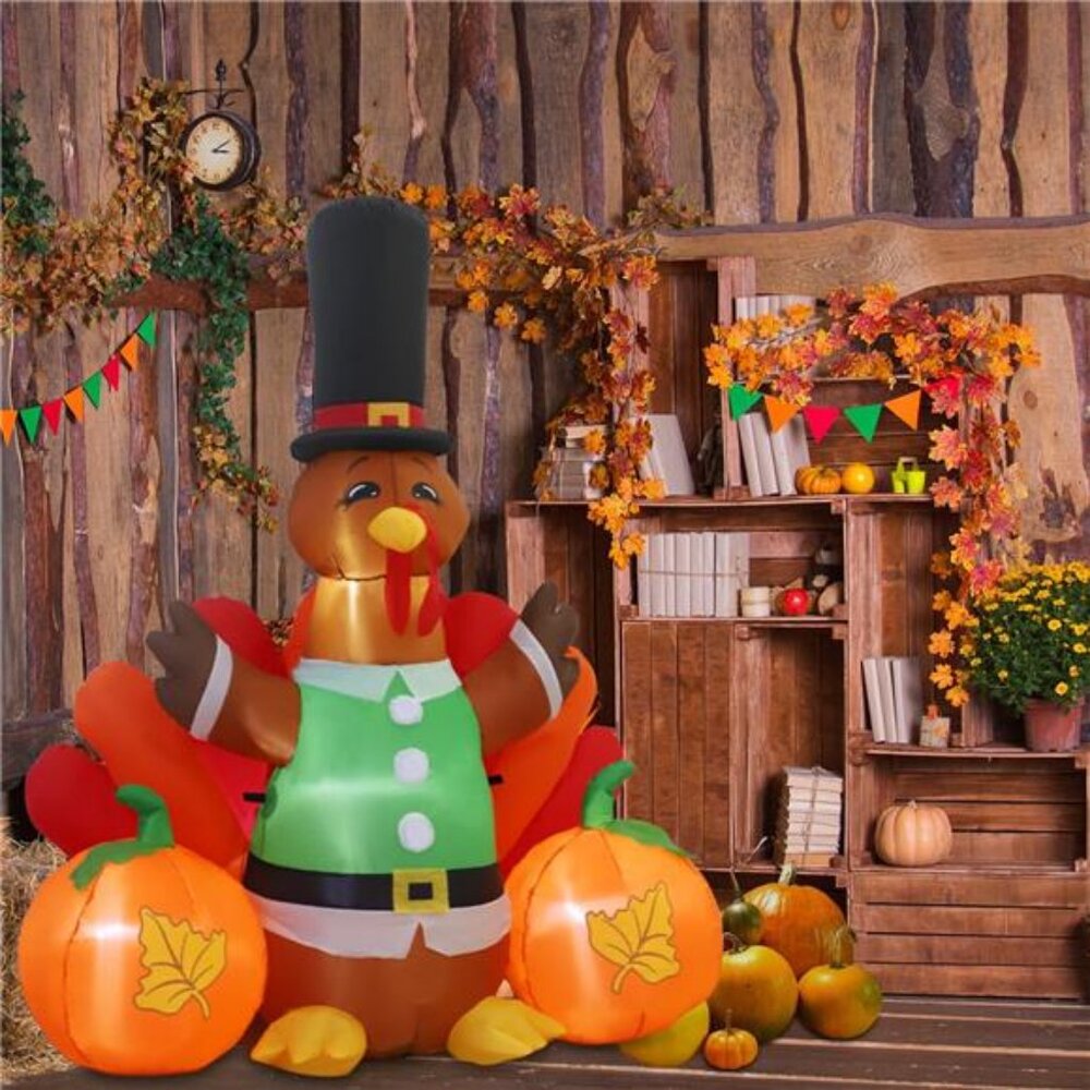 5.5ft Christmas Inflatable Outdoor Decorations, Pumpkin Turkey Inflatable Yard